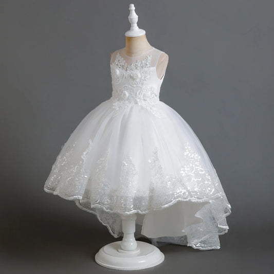 Herbst neue Kinder kleid Prinzessin Kleid Hochzeit Brautjungfer Hochzeits kleid flauschiges Kleid Spitze Trail bestickte Kinder kleidung