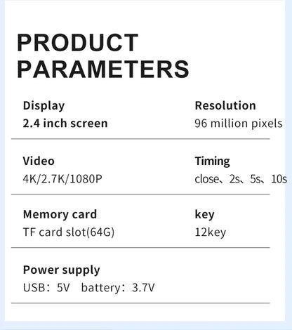 High Definition 6800W4K Pixel Digital Camera Video Recording Beauty Camera Student Camera CCD 16x Zoom with Wifi Compact.