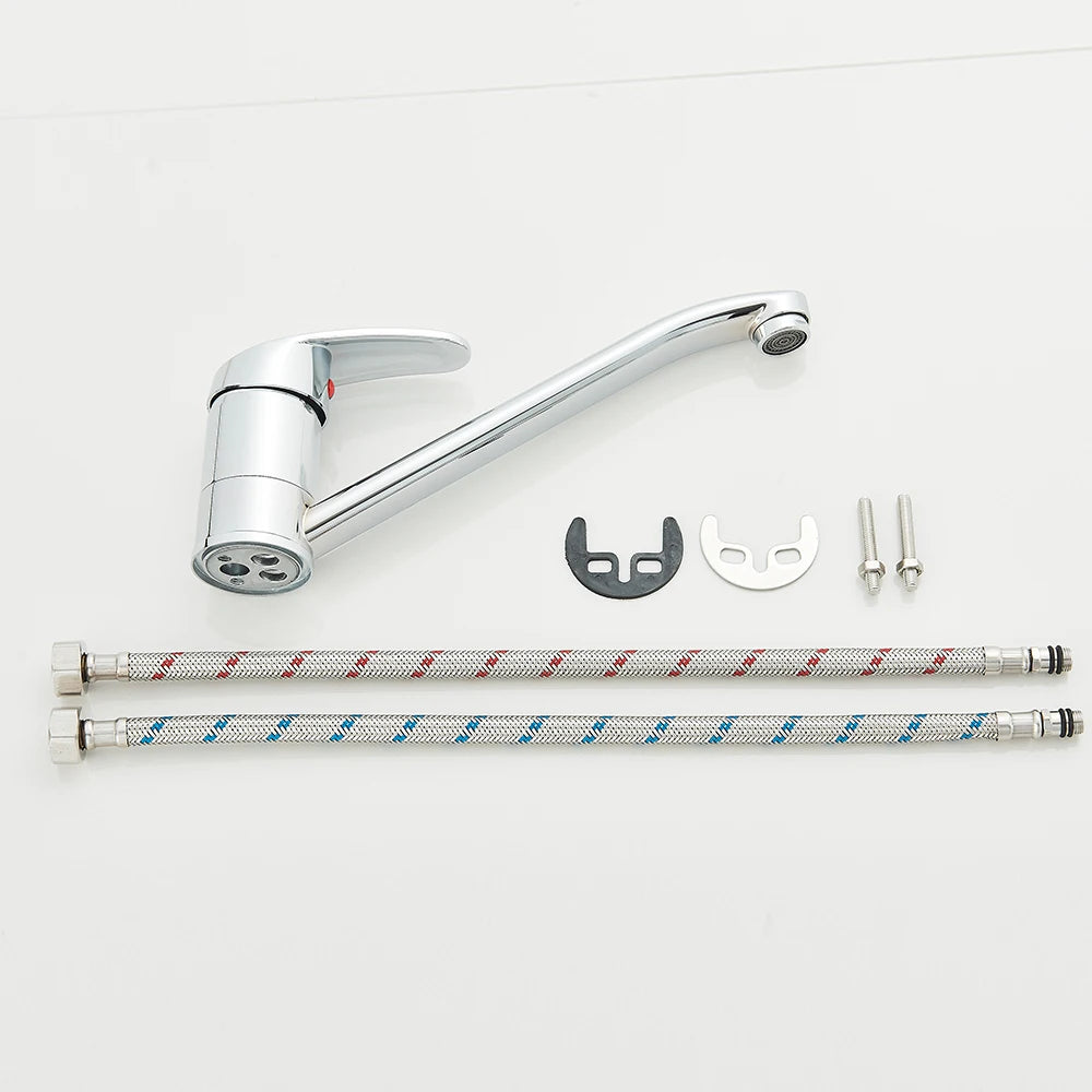 Kitchen Faucets Chrome Deck Mount Bathroom Basin Faucets Single Handle Single Hole Hot and Cold Water