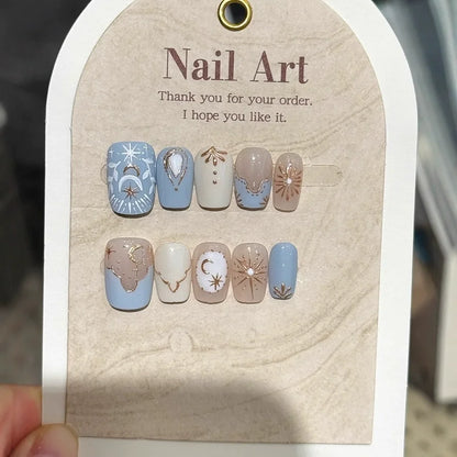 10Pcs French Handmade Press on Nails White Flower Fake Nails Wearable Stick-on Nails Full Cover False Nail Накладные Ногти 네일팁.