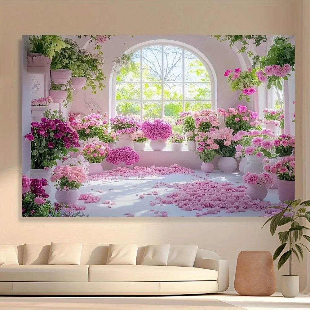 3D Effect Floral Wall Tapestry-pink Flower and Plant Design Multifunctional Room Living Room Decorative Tapestry.