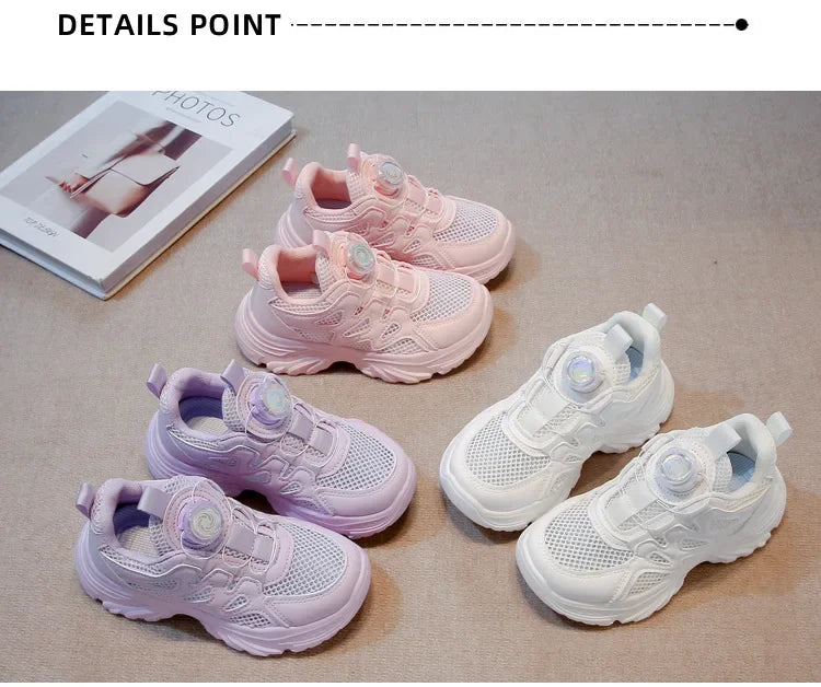 Kids Running Shoes Rotating Button Children Sports Shoes Mesh Breathable 2025 Brand New Children Sneakers Thick Comfortable.
