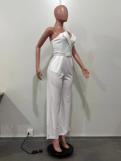 CM.YAYA Women Wide Leg Strapless V-neck Sleeveless Jumpsuits 2025 Summer OL Beach Night Club Party Street One Piece Suit Romper.