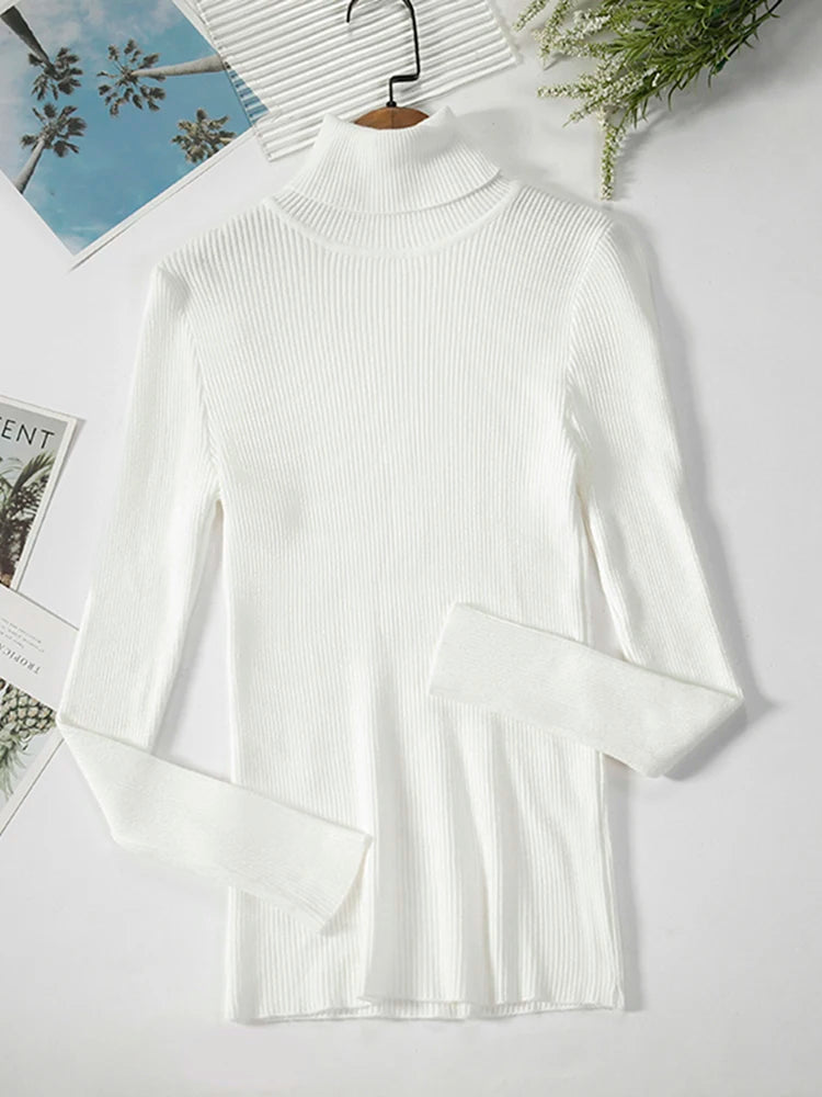 JMPRS Rollkragenpullover Frauen Mode Einfache Winter Pullover Jumper Hohe Elastische Gestrickte Herbst Weibliche Grundlegende Tops Casual Bluse