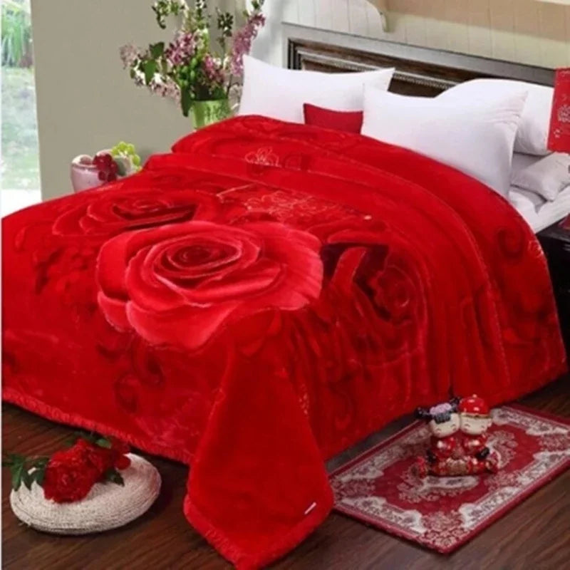 Blanket Double Thickened Raschel Winter Wedding Quilt Blanket Warm Coral Fleece Cashmere Blanket Double.