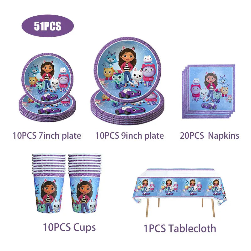 Disney Gabby Puppenhaus Geburtstag Party Dekoration Ballon Servietten Kinder Einweggeschirr Thema Party Supplies Kinder Geschenke