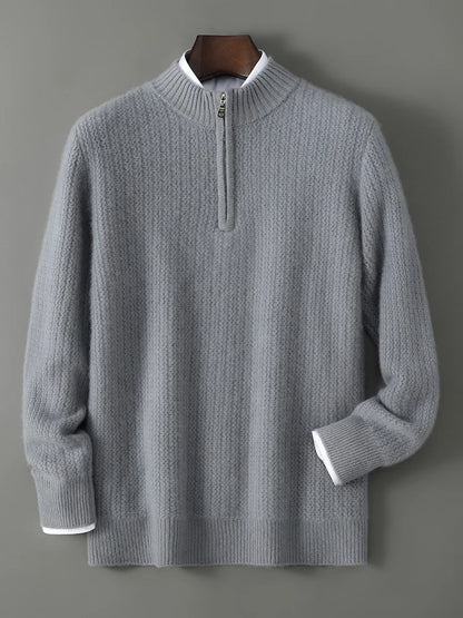 Men's 100% Merino Wool Thicken Sweater Half Zipper Mock Collar Pullover Autumn Winter Cashmere Knitwear Business Casual Clothing.