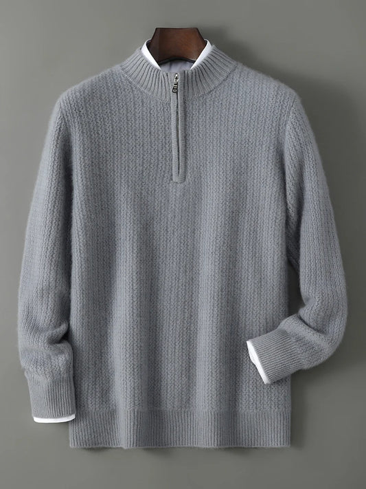 Men's 100% Merino Wool Thicken Sweater Half Zipper Mock Collar Pullover Autumn Winter Cashmere Knitwear Business Casual Clothing.