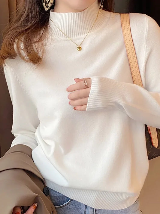 Herbst Winter Chic Bottom Pullover Frauen Mode Rollkragen Pullover Lose Langarm Gestrickte Jumper Weiche Warme Pull Femme Top