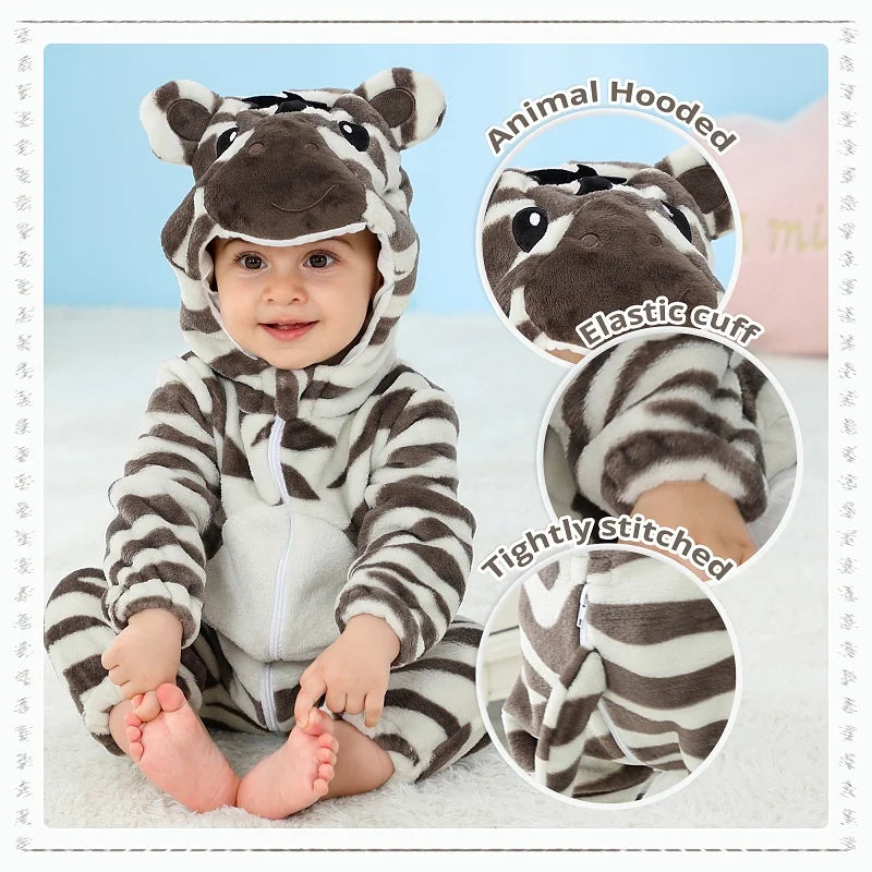 MICHLEY Winter Baby Strampler Mit Kapuze Flanell Cosplay Kleinkind Infant Kleidung Insgesamt Bodys Overall Kostüm Für Kinder Mädchen Junge