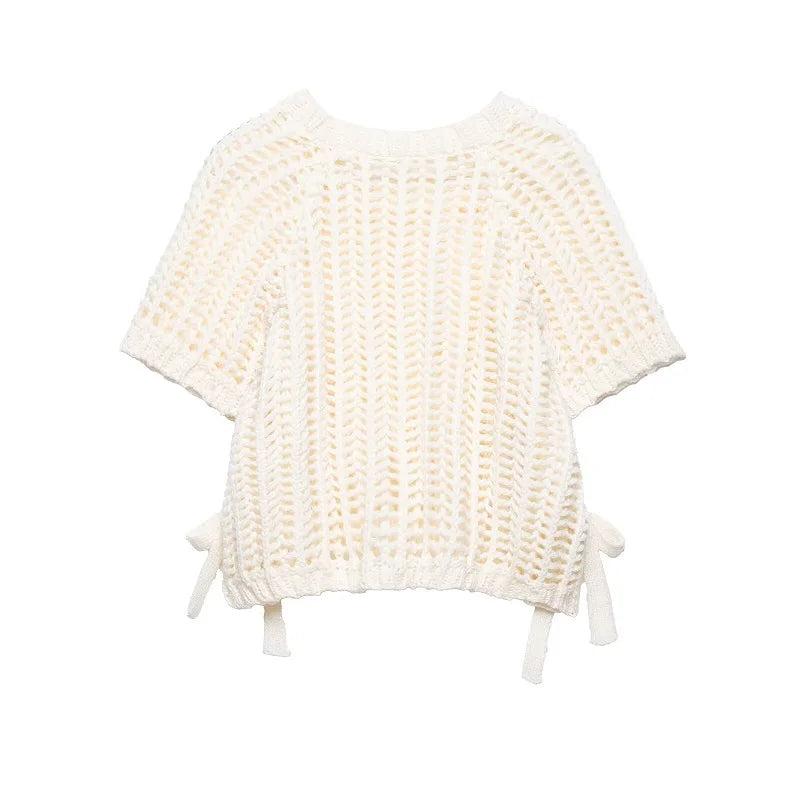 MUJER 2025 Stricken Crop Tops Frau Kurzarm Pullover Gestrickte Kurze Pullover für Frauen Gebunden Strickwaren Mode Damen Pullover.