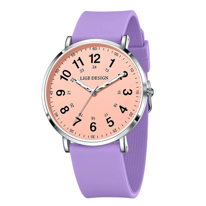 LIGE Fashion Elegant Watches for Woman Ladies Candy Color Silicone Casual Luminous Waterproof Dress Quartz Women's Wristwatches