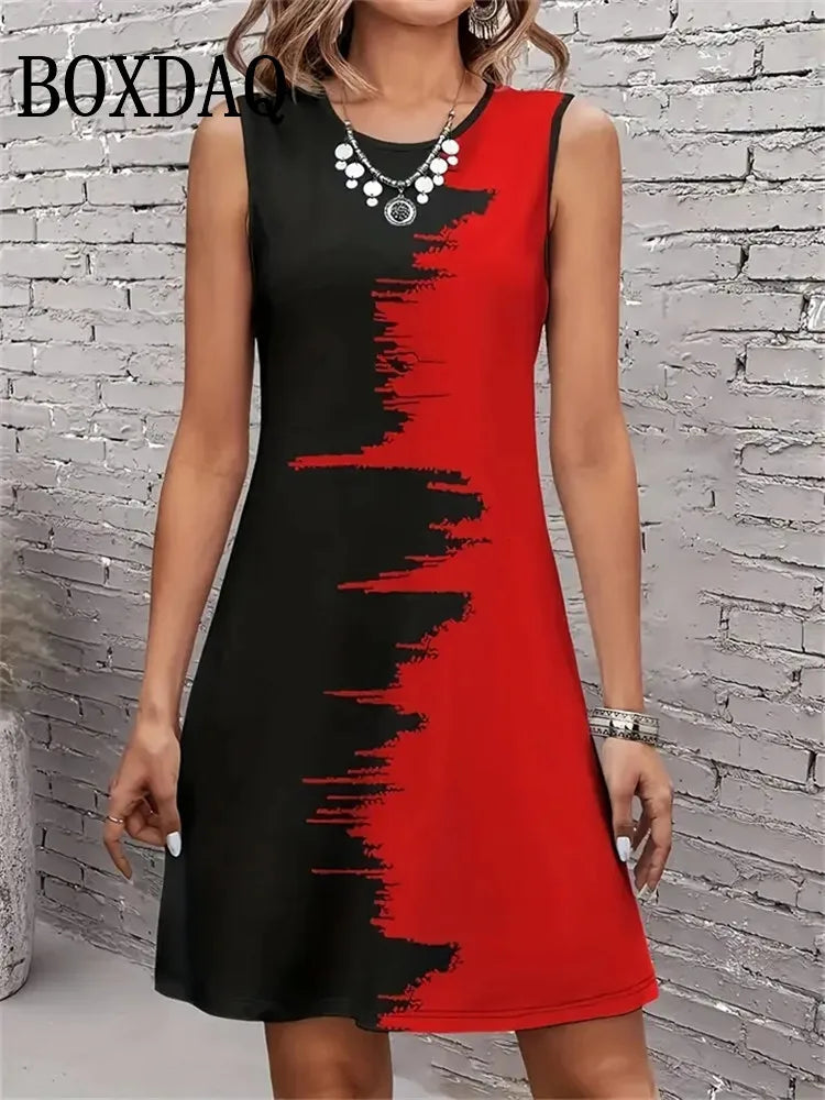 2025, Sommer-bedruckte Kleider für Damen, Boho-Tageskleidung, modisch, ärmellos, Urlaubskleider, lässig, O-Ausschnitt, Partywesten, Kleider in Übergröße.