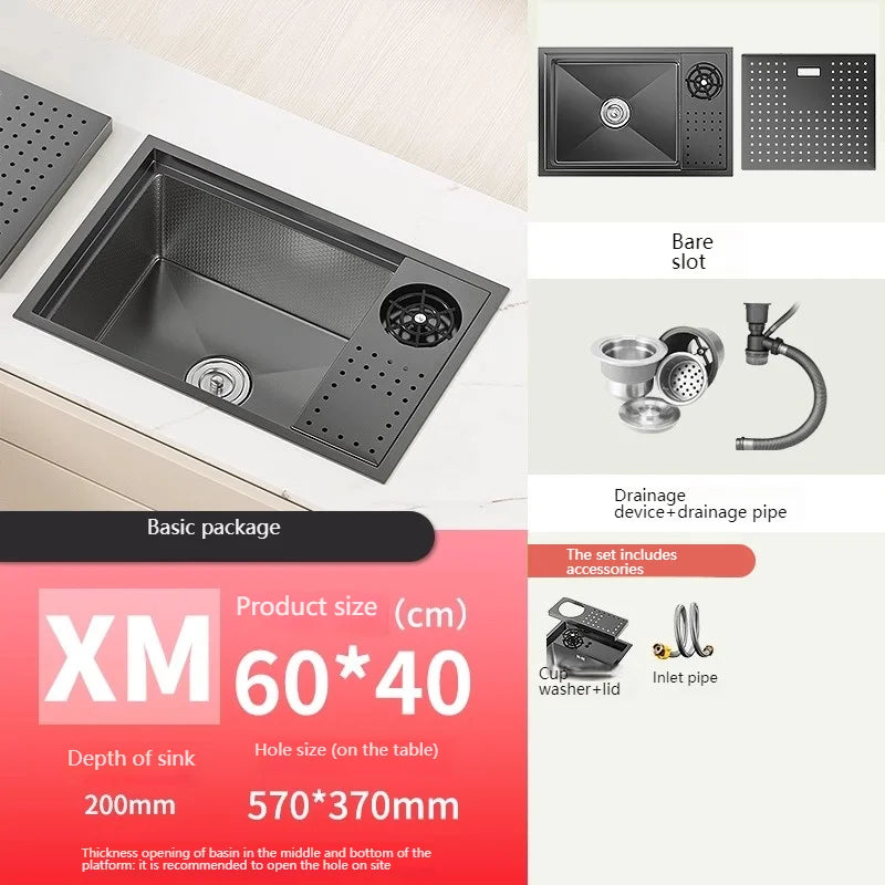 Stainless Steel Hidden Sink Bar Kitchen Sinks Small Single Slot with Lid Touring Car Multifunctional Wash Basin Balcony Garden