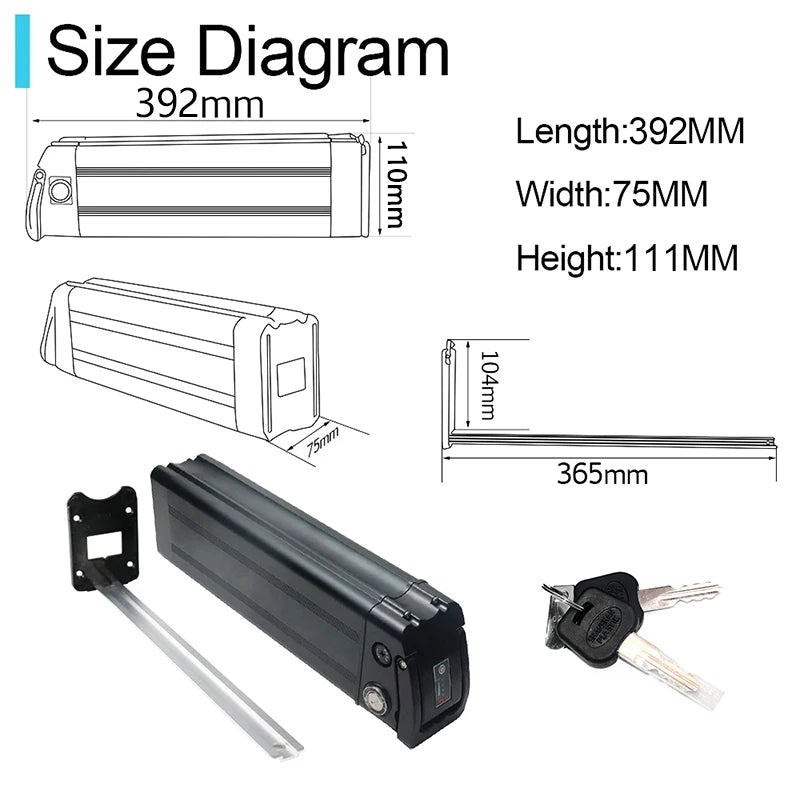 Silver Fish 36V/48V/52V/60V 10Ah 12Ah 15Ah 20A Lithium battery pack For 250W-1800W Folding E-two wheeler Handheld+3A XLR Charger.