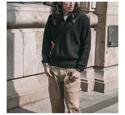 Bronson WWII USAAF Type A-1 Mechanic Sweater Men Heavyweight V-Neck Knit Jumper.