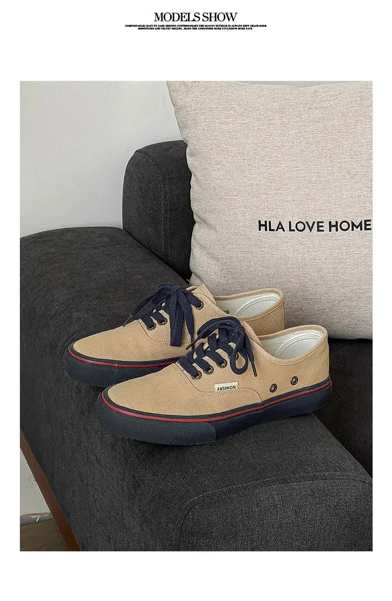 Boys' Casual Canvas Skateboard Shoes with Patchwork Low Cut Shoes Men's Minimalist Fashion Sneakers Trendy Lace Up Flat Bottom.