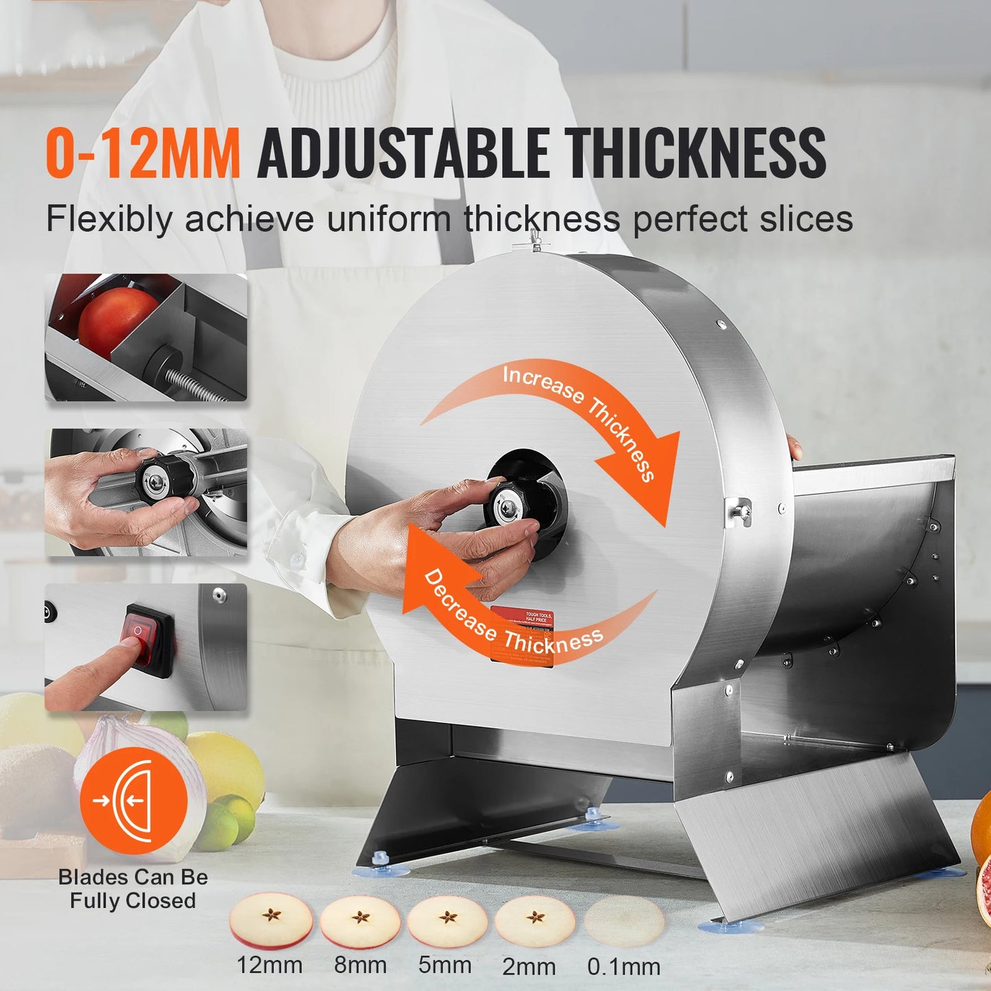 SucceBuy Electric Vegetable Slicer 0-12mm Thickness Adjustable Commercial Slicer Machine Convertible to Manual Food Cutter.