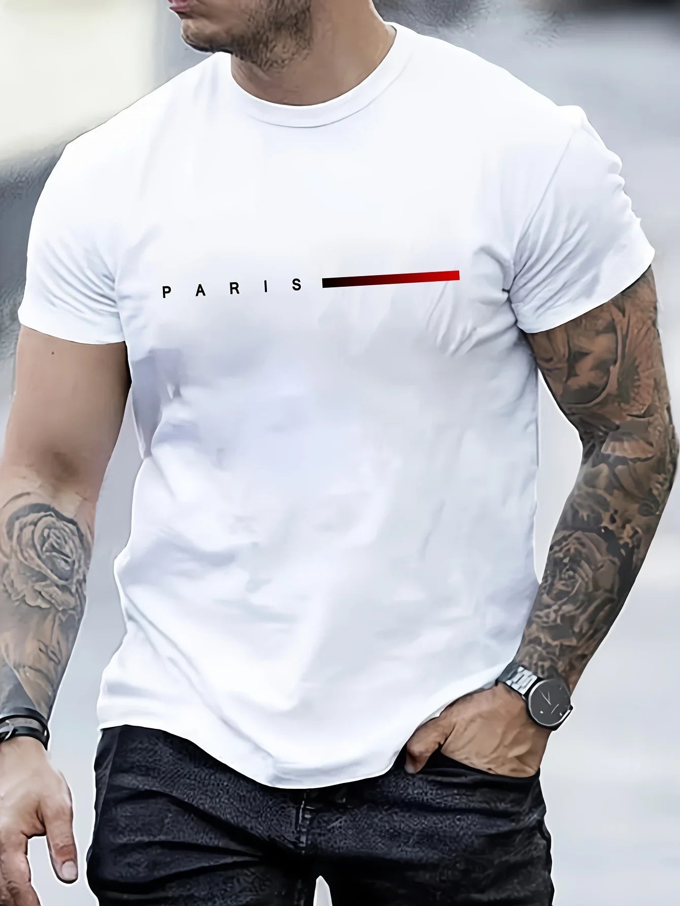 Men's 100% cotton summer loose creative letter print T-shirt, casual fashion crew-neck T-shirt top.