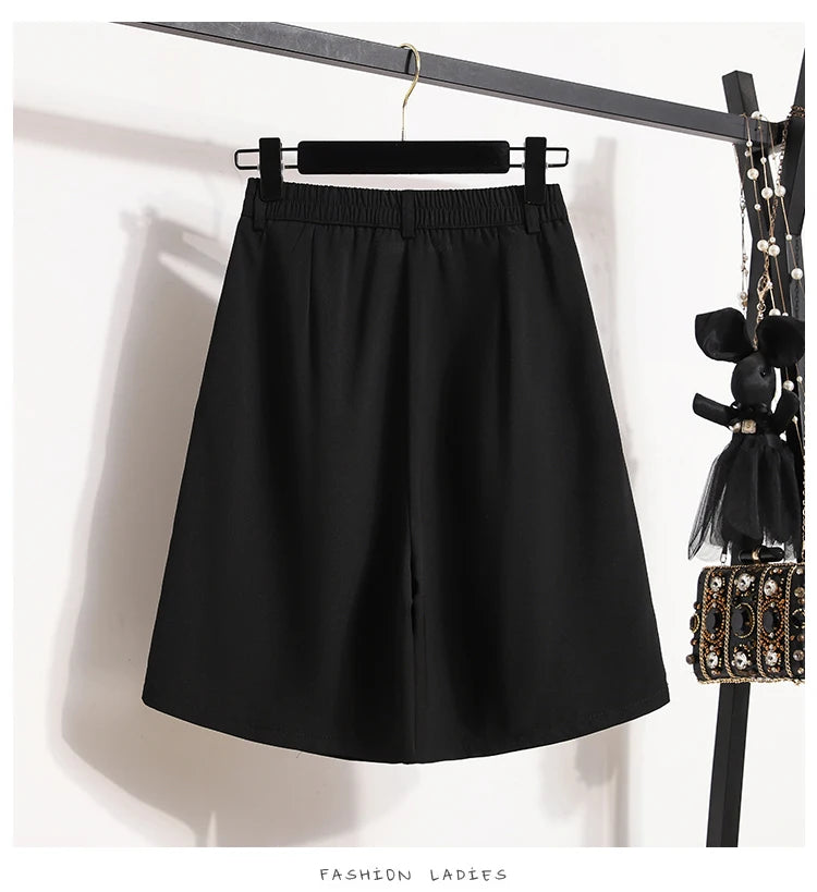 Women's A-Line High Waisted Wide Leg Short Pants Plus Size Casual Suit Shorts Summer 2025 Oversized Loose Five Quarter Pants