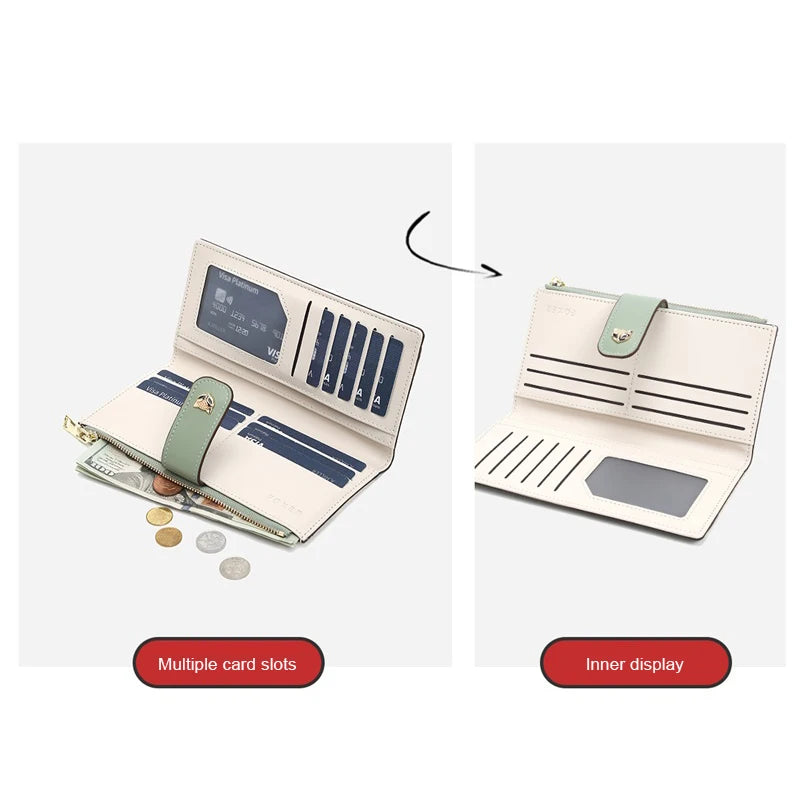 FOXER New Women's Long Wallet Fashion Multi-card Clutch Slot Card Holder Signature Versatile PU Floral Wallet Zipper Coin Purse.