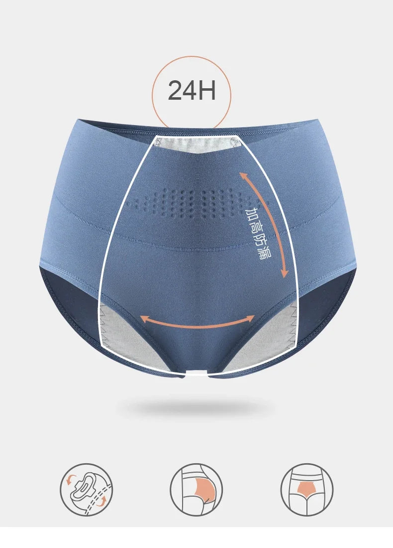 High Waist Period Underwear for Women Leakproof Cotton Menstrual Panties Plus Size 4XL Anti-Odor Absorbent Physiological Briefs.