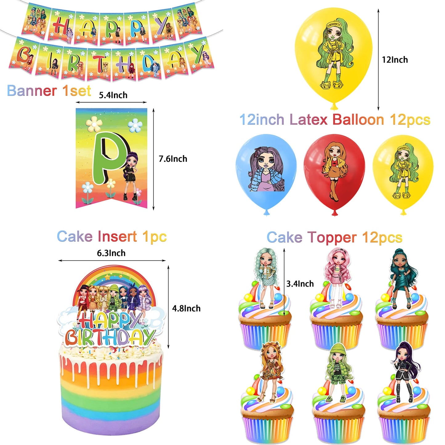 Cartoon Regenbogen Puppe High School Thema Hintergrund Geburtstag Party Dekoration Lieferungen Einweg Tasse Besteck Ballon Baby Geschenk