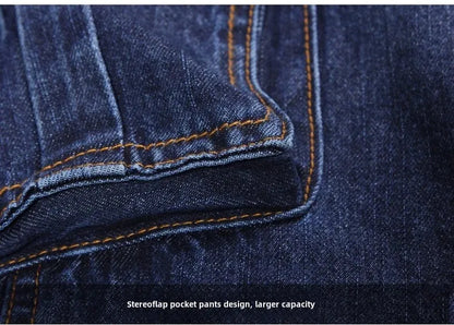 Men's Autumn/Winter Multi-Pocket Straight-Leg Cargo Pants Loose Fit Plus Size Plus Beefy Jeans Casual Comfortable Denim Trousers.