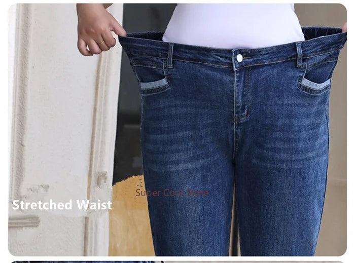 Plus Size Women Jeans 6XL Loose High Waisted Stretched 5XL Plus Size Female Denim Trousers Blue Girl Long Classic Straight Pants.