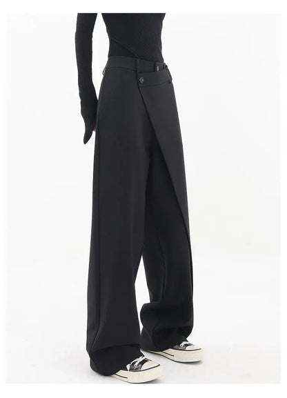 HOUZHOU Women Wide Suit Pants High Waist Gothic Japanese Style Baggy Black Trousers Irregular Straight Pants Casual Streetwear.