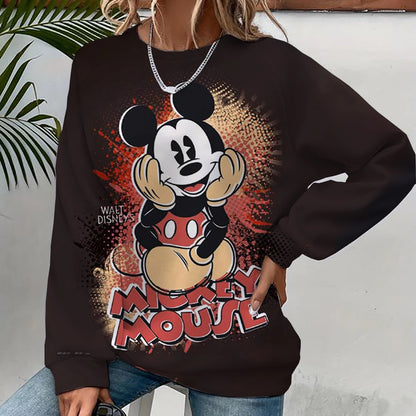 Damen-Sweatshirt mit Mickey-Mouse-Aufdruck, High-Street-Damen-Hoodie, Kleidung mit Y2K-Muster, lässiger Rundhalspullover.