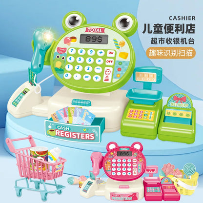 Children's Play Home Simulation Supermarket Cashier Cartoon Frog Shopping Computer with Sound Effects Girl Toys.