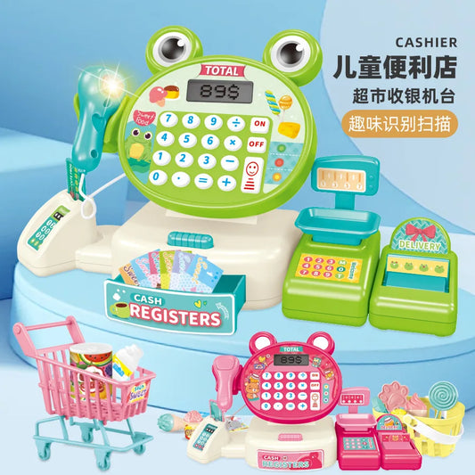 Children's Play Home Simulation Supermarket Cashier Cartoon Frog Shopping Computer with Sound Effects Girl Toys.