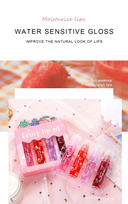 Set of Four Rolling Head Lip Oils Moisturizing Hydrating Roller Ball Lip Care Anti-Drying Transparent Lip Blam for Lip Health.
