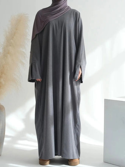 2025 New Arrival Turkey Dubai Muslim Winter Abaya Corduroy Women Closed Abaya Loose Daily Wear Muslim Long Winter Dress