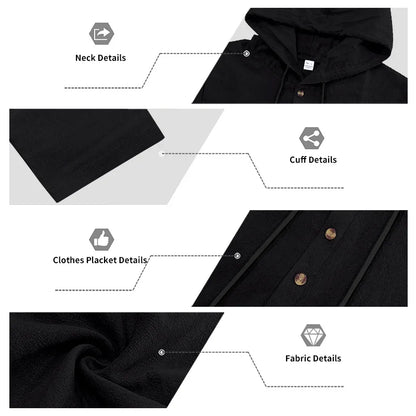 Cross-border Autumn Linen Men's Casual Suit Loose Hooded Henley Shirt Long Sleeve Pants Suit