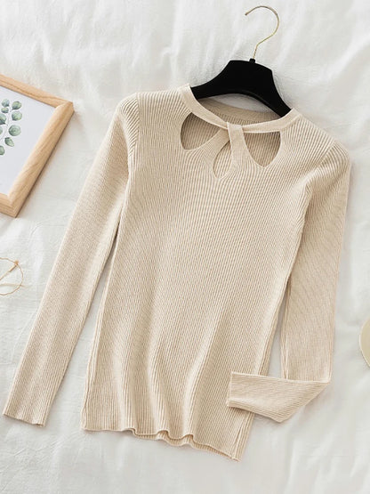 2025 Fashion Hollow Out Women Sweaters Autumn Winter Tops Slim Women Pullover Knitted Sweater Basic Solid Jumper Soft Warm Pull