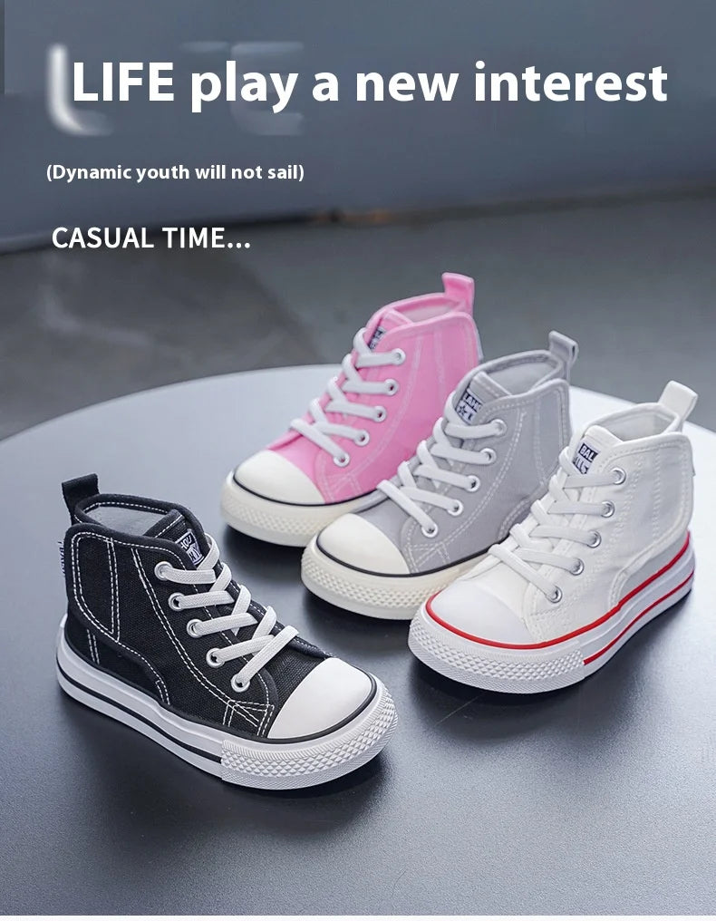 Spring and Autumn New Children's Canvas Shoes Boys High-Top White Shoes Girls Casual Shoes Parent-Child Shoes Board Shoes.
