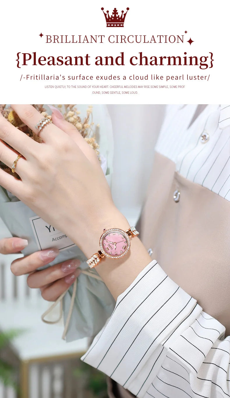 OLEVS 9971 Women's Watches Elegant Fashion Original Wristwatch Waterproof  Fish Bone Strap Luminous Hand Diamond Bezel Reloj.