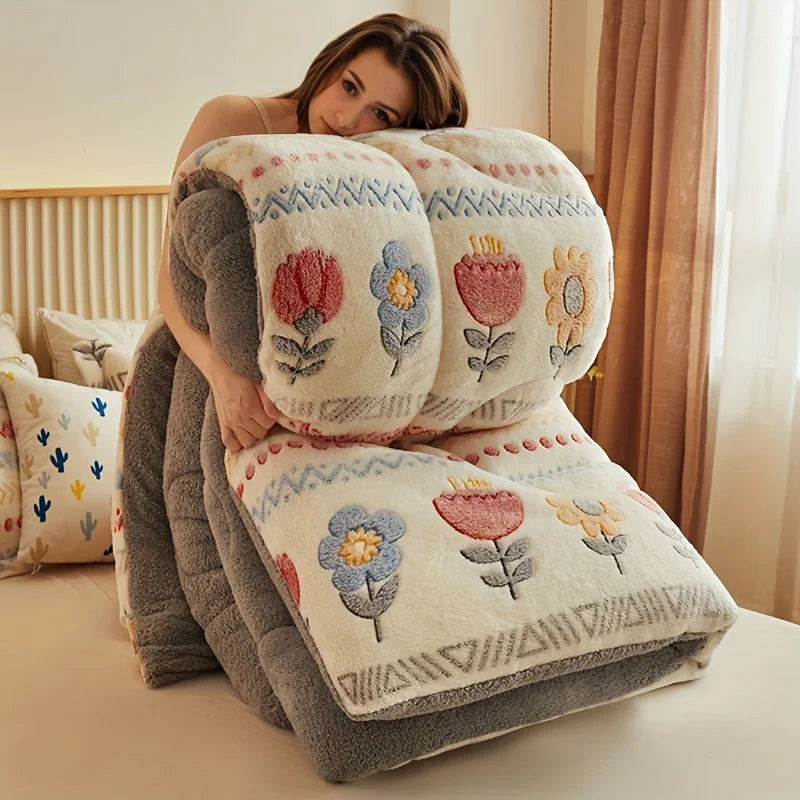 Winter Bedding Thick Quilt Blanket Thickened Warm Flannel Fleece Comforter for Cold Nights Set Bed Duvets Quilts the Blankets.
