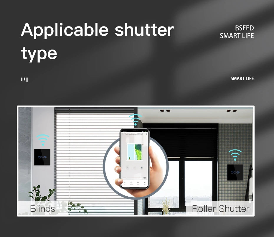 BSEED Wifi Shutter Schalter APP Control Led Smart Blind Serie Weiß Glas Panel Unterstützung Tuya Google Smart Leben Rollladen.