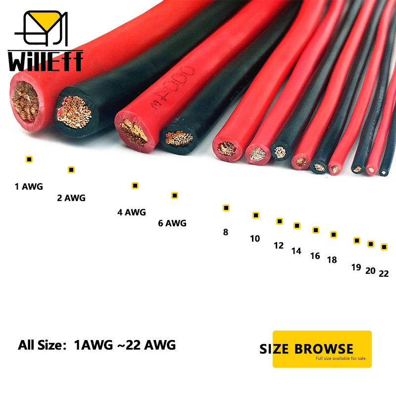 100m PVC Electric Cable Soft Copper Wire For Power led Car battery jumper wiring 1AWG 2AWG 4AWG 6AWG 8AWG 10AWG 12AWG 14AWG.
