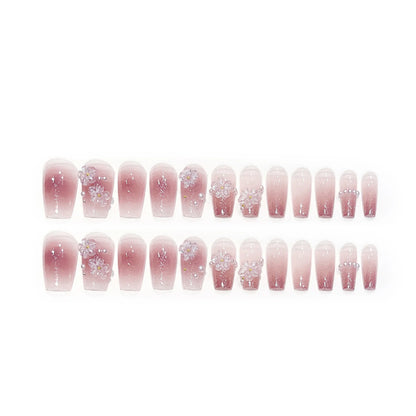 Blush Pink False Nails Bowknot Diamond Pearl 3D Design Press on Nail Tips with Harmless Smooth Edge Nails Woman DIY Fake Nails.