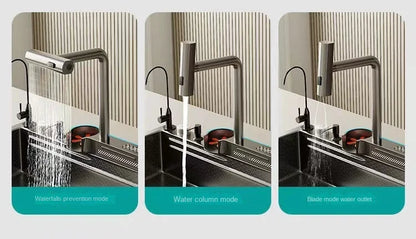 Digitalanzeige, Wasserfall, Einzelschlitz, Nano-Spüle aus Edelstahl 304, Geschirrspülen, Küche, multifunktionales Gemüsewaschbecken