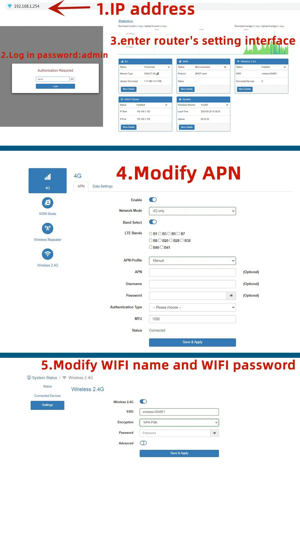 KuWFi 4G LTE WiFi Router 2.4G CAT4 300Mbps RJ45 Port Support VPN DDNS Firewall Function Wall-Mounted External 4pcs Antennas.
