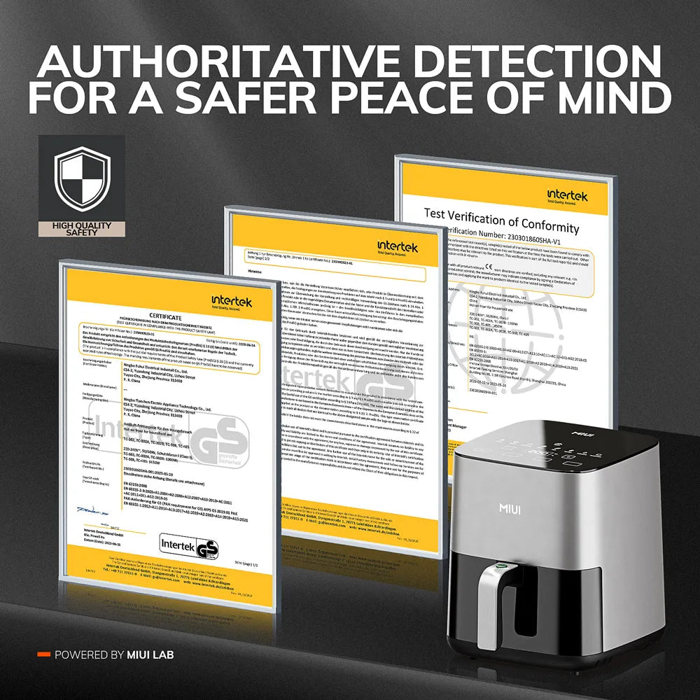 MIUI Air Fryer 5L, Electric Hot Fryer Oven Oilless Cooker with Touch Control & Nonstick Basket & Visible Window, Family Size.