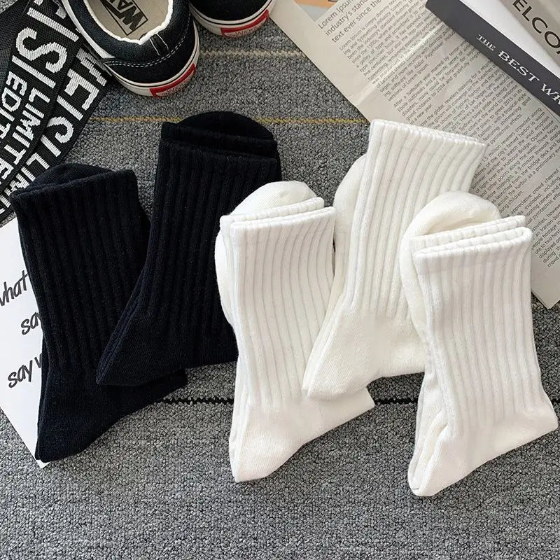 New 5 Pairs Cool Men Black White Warm Socks Set Autumn Winter Male Solid Color Sport Short Socks For Men Dropshipping