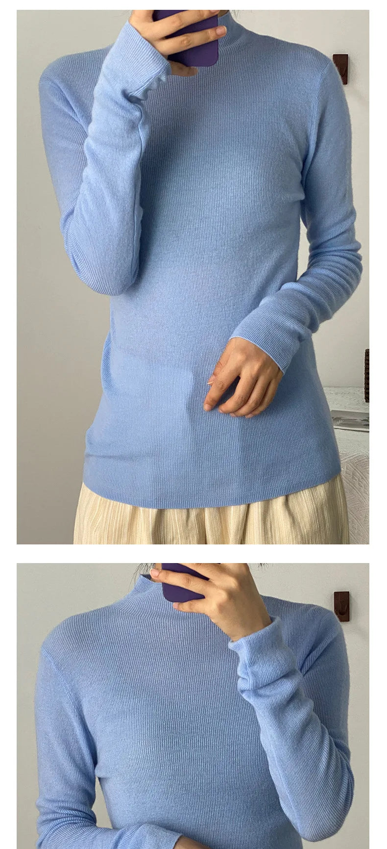 100% Ultra-fine Merino Wool Sweater Autumn and Winter Loose and Simple Semi-turtleneck Wool Bottoming Shirt Multi-color Sweater