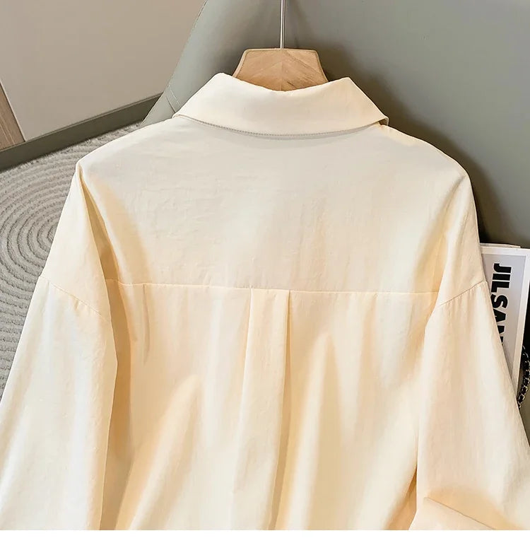 Plus Size Women's Blouses 2025 Spring Autumn Simple Lady Shirts Long Sleeve Big Pockets Shirt Loose Casual Tops.