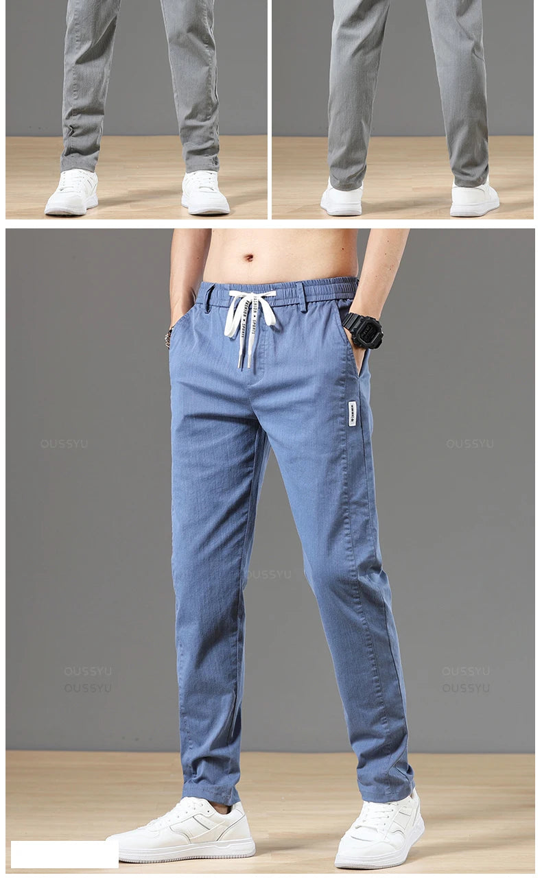 Autumn Cottom Men's Pants Fashion Classic Drawstring Elastic Waist Jogging Stretch Casual Grey Cargo Trousers Male 28-38.